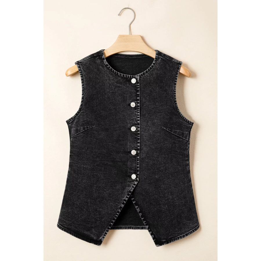 Vintage Wash Button-Down Denim Vest Apparel and Accessories