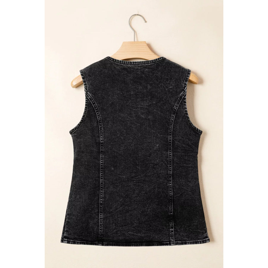 Vintage Wash Button-Down Denim Vest Apparel and Accessories