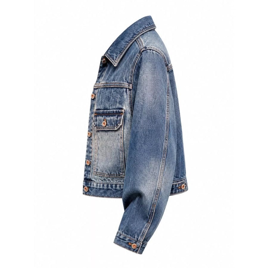 Vintage Wash Cropped Denim Jacket Jade Blue-Jacket / S Apparel and Accessories
