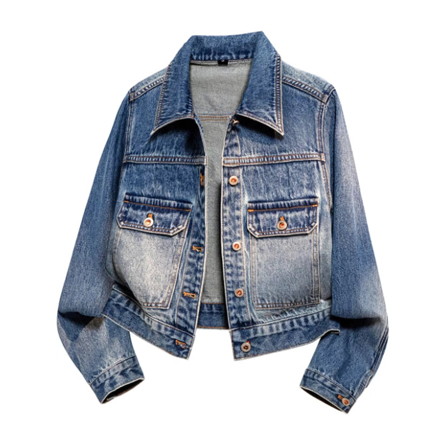 Vintage Wash Cropped Denim Jacket Jade Blue-Jacket / S Apparel and Accessories
