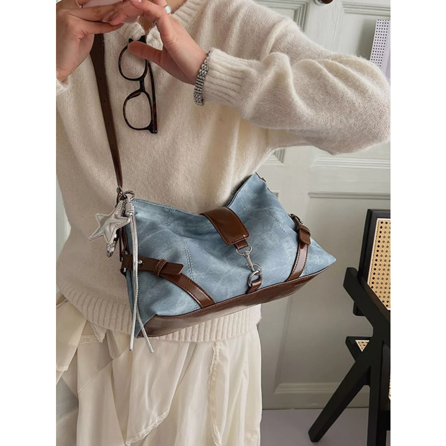 Vintage Wash Crossbody Bag with Leather Accents Light Blue / onesize Apparel and Accessories