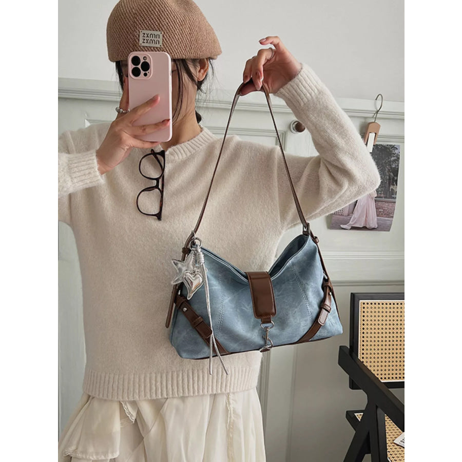 Vintage Wash Crossbody Bag with Leather Accents Light Blue / onesize Apparel and Accessories