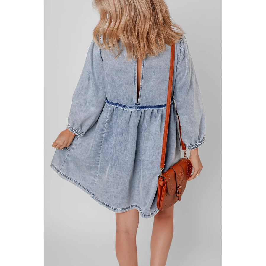Vintage Wash Denim Dress with Pockets Apparel and Accessories