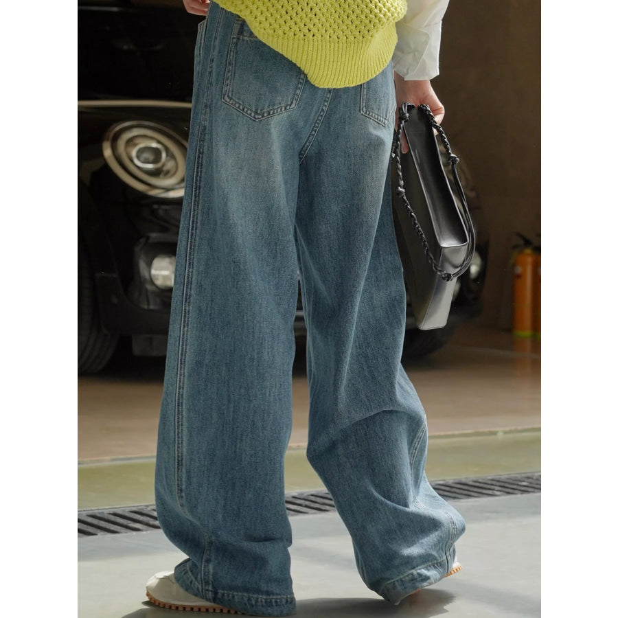 Vintage Wash High-Waisted Wide-Leg Jeans Apparel and Accessories