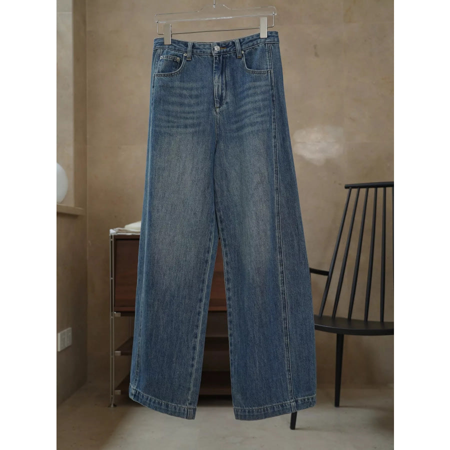 Vintage Wash High-Waisted Wide-Leg Jeans Apparel and Accessories