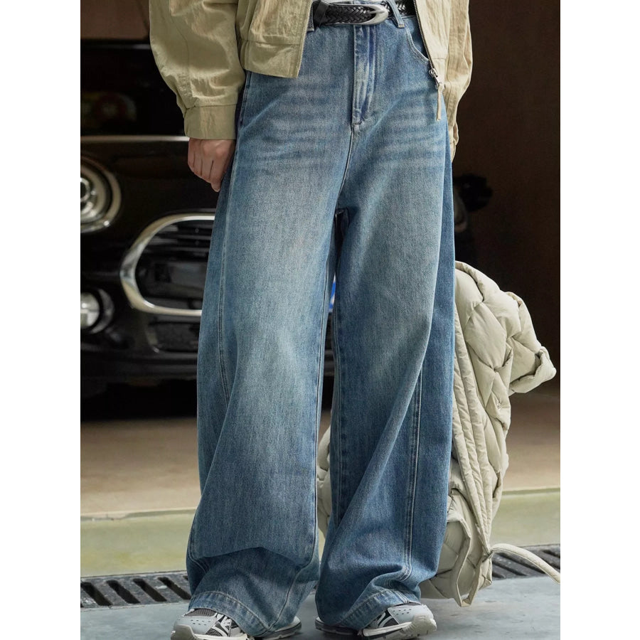 Vintage Wash High-Waisted Wide-Leg Jeans Denim Blue / S Apparel and Accessories