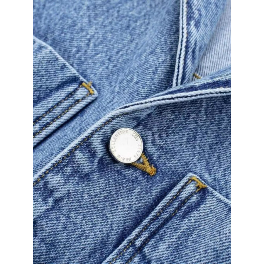 Vintage Wash Long Sleeve Denim Jumpsuit with Button-Down Front Apparel and Accessories