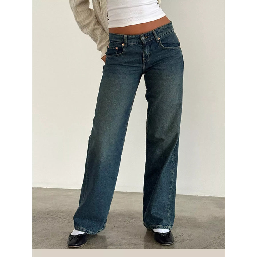 Vintage Wash Low-Rise Wide-Leg Jeans Washed Blue / XS Apparel and Accessories