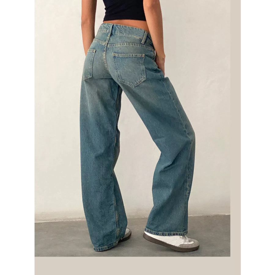 Vintage Wash Low-Rise Wide-Leg Jeans Apparel and Accessories