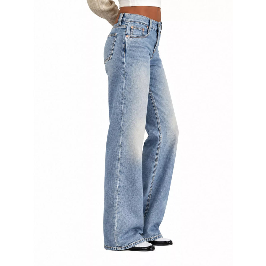 Vintage Wash Low-Rise Wide-Leg Jeans Apparel and Accessories