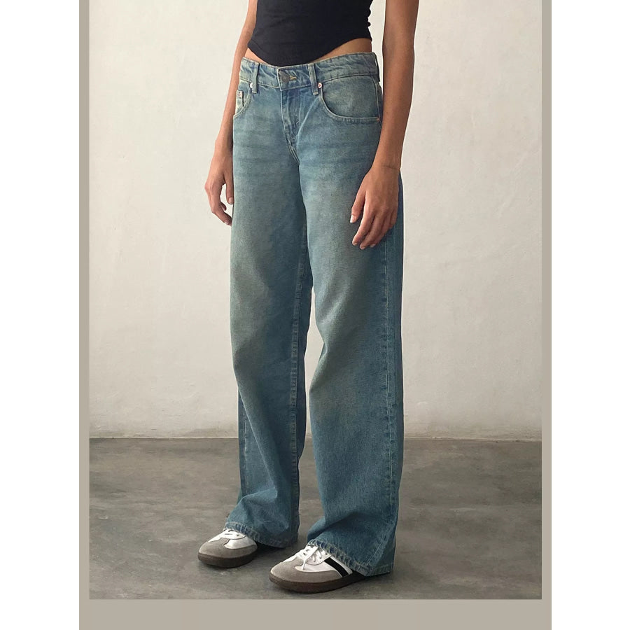 Vintage Wash Low-Rise Wide-Leg Jeans Apparel and Accessories