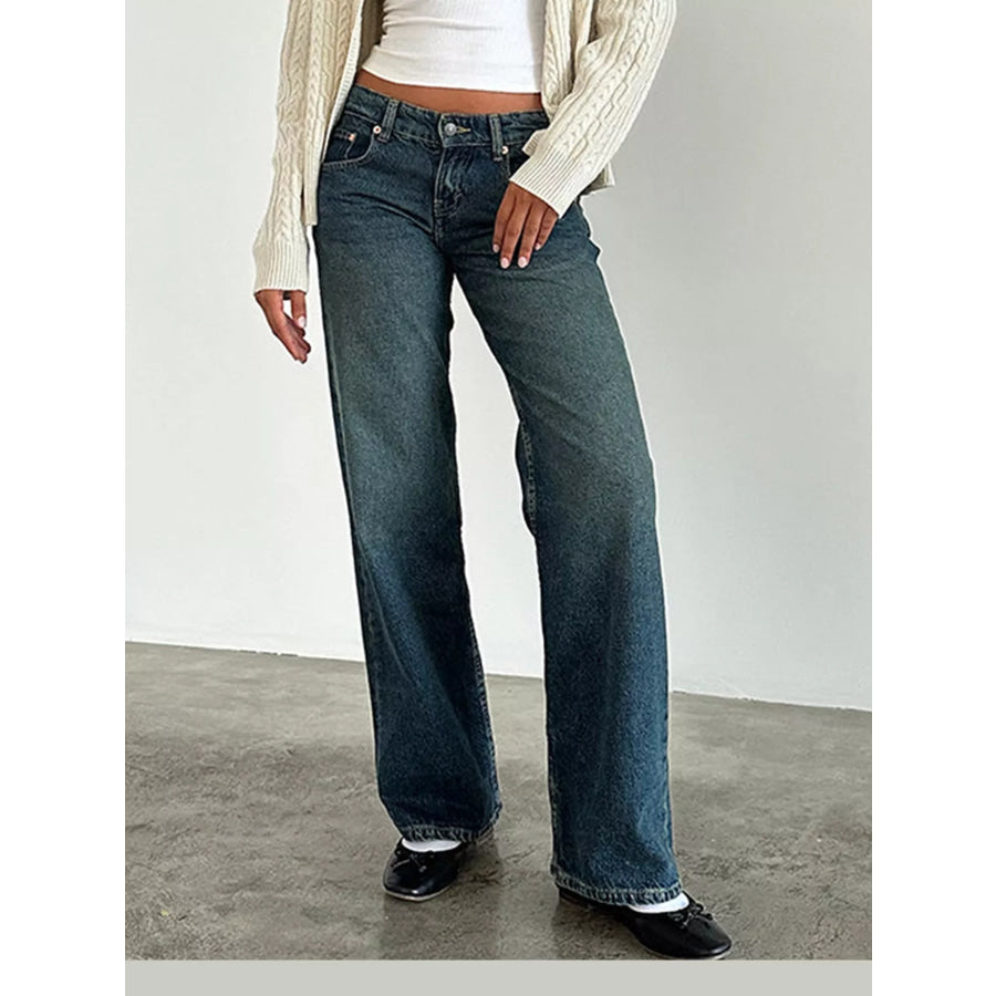 Vintage Wash Low-Rise Wide-Leg Jeans Apparel and Accessories