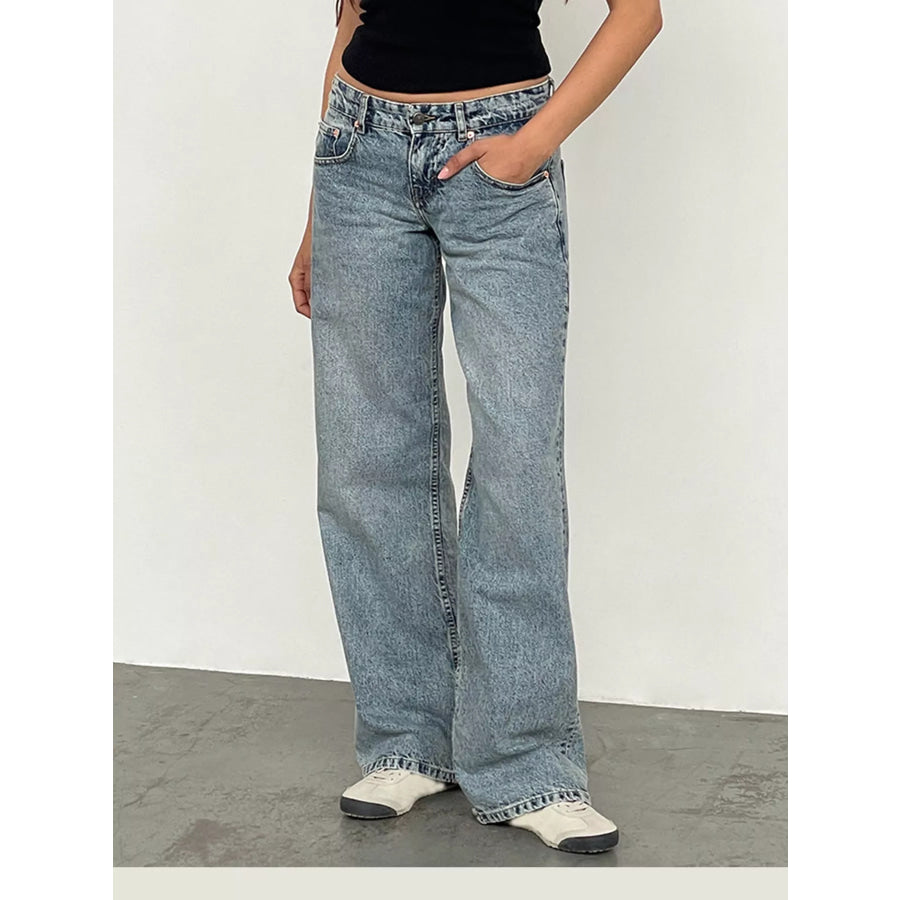 Vintage Wash Low-Rise Wide-Leg Jeans Apparel and Accessories