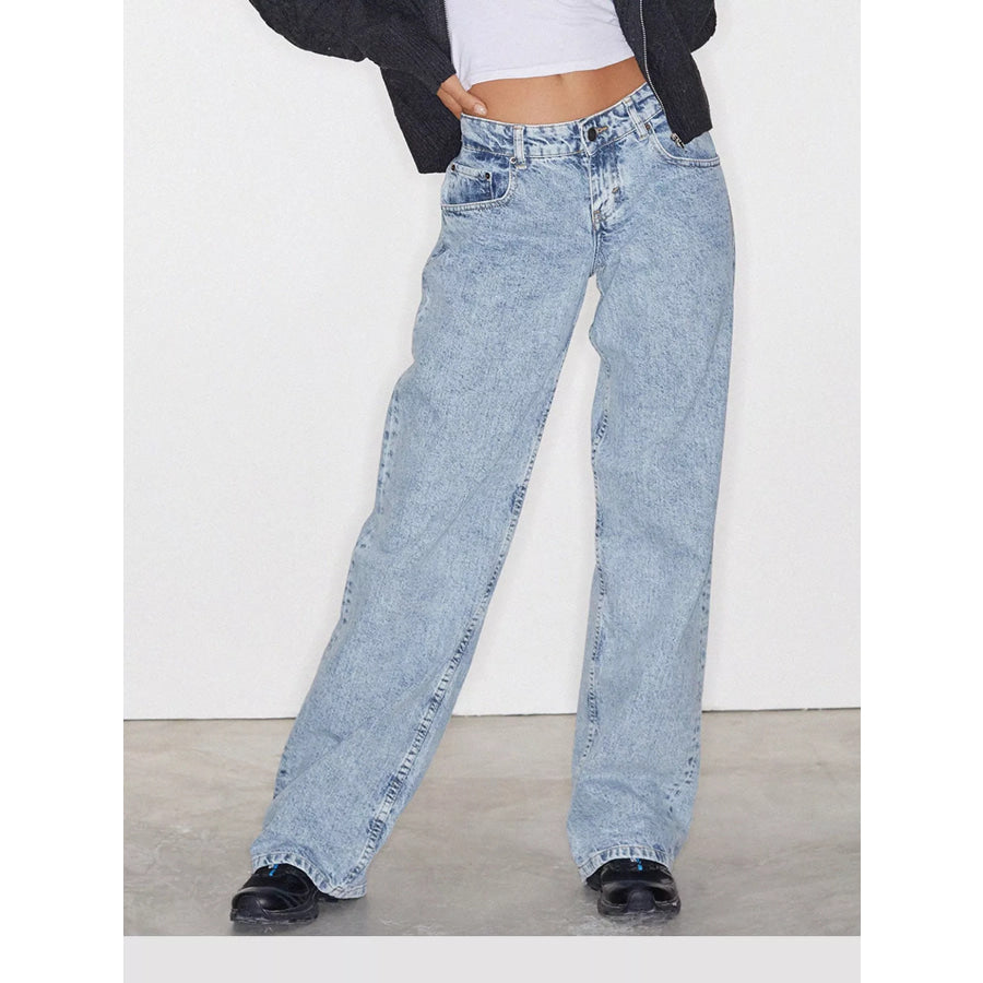 Vintage Wash Low-Rise Wide-Leg Jeans Apparel and Accessories