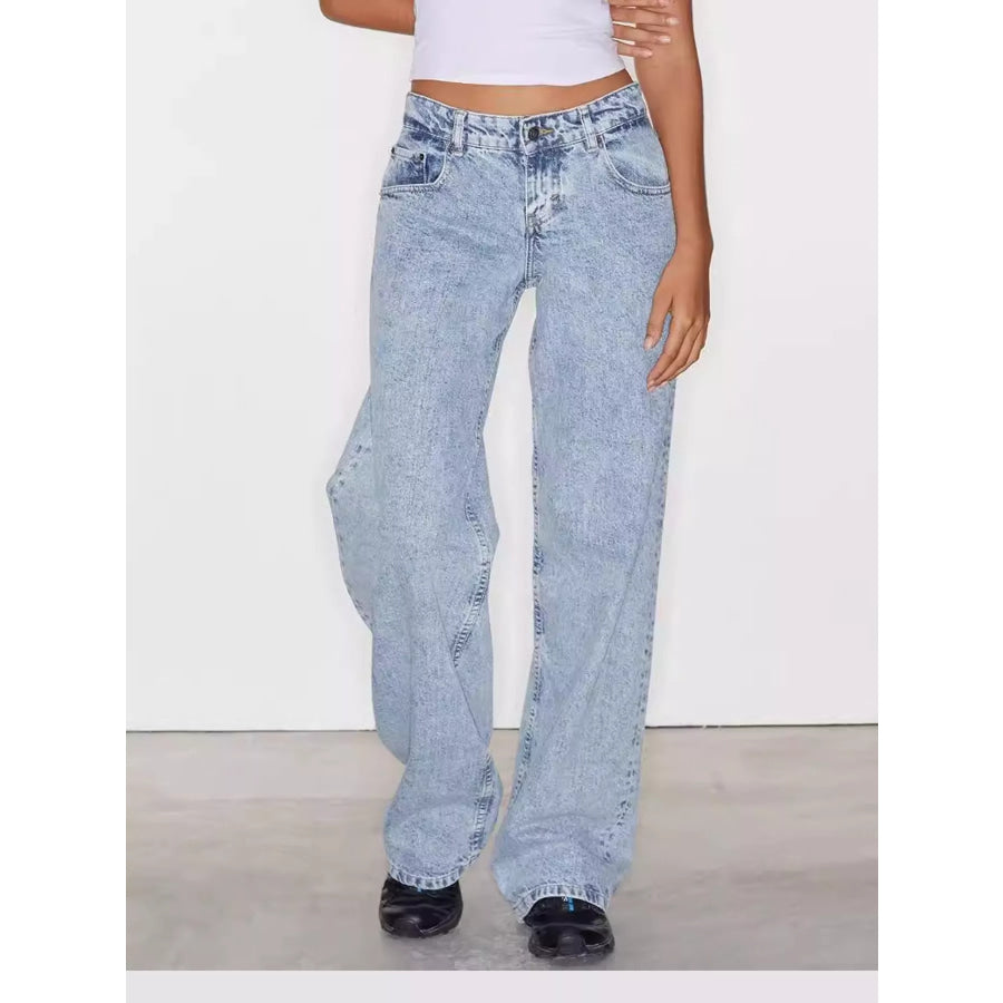 Vintage Wash Low-Rise Wide-Leg Jeans Light Blue / XS Apparel and Accessories