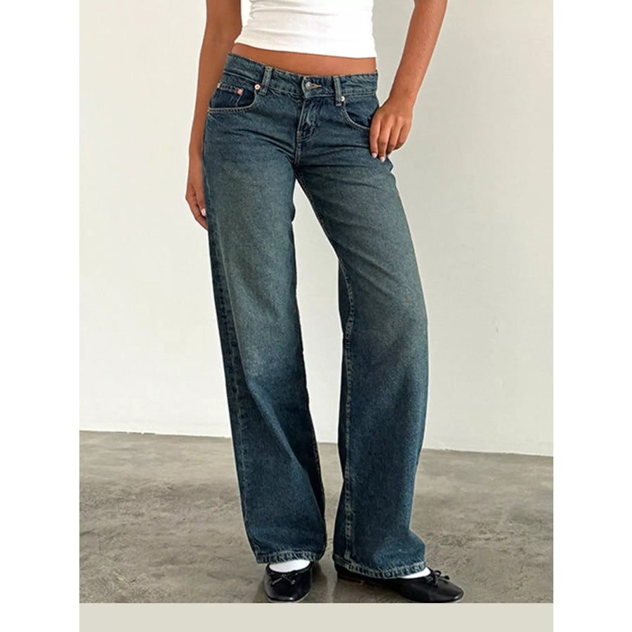 Vintage Wash Low-Rise Wide-Leg Jeans Washed Blue / XS Apparel and Accessories