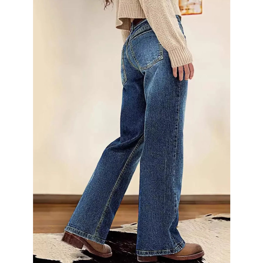 Vintage Wash Straight Leg Jeans Apparel and Accessories