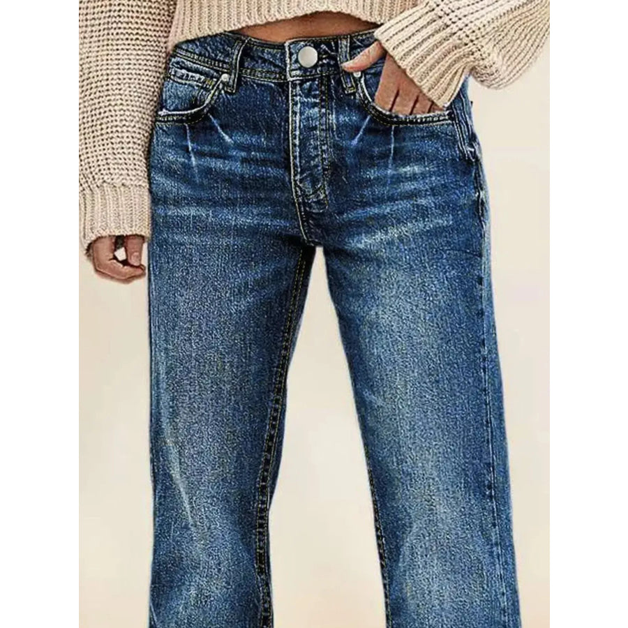Vintage Wash Straight Leg Jeans Apparel and Accessories