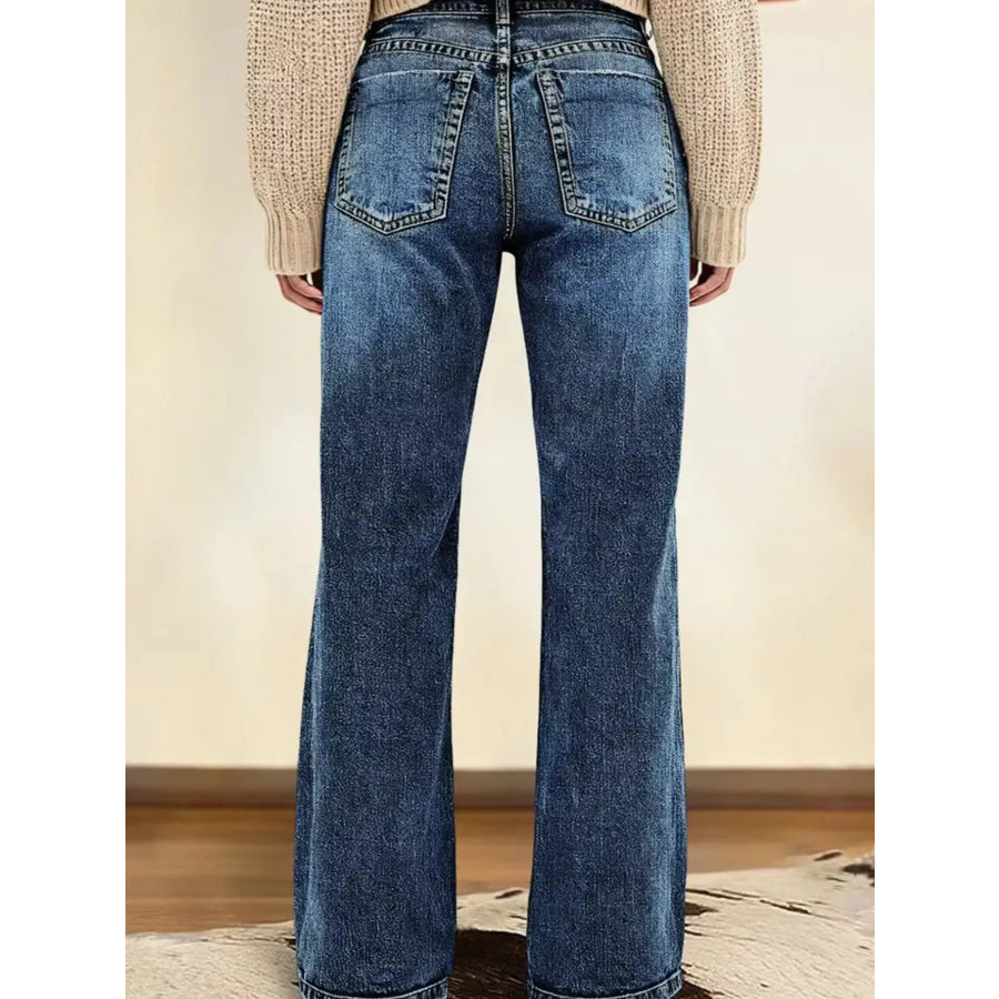 Vintage Wash Straight Leg Jeans Apparel and Accessories