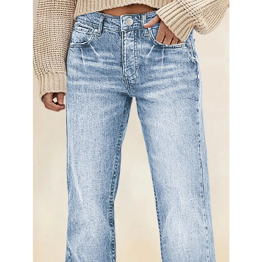 Vintage Wash Straight Leg Jeans Apparel and Accessories