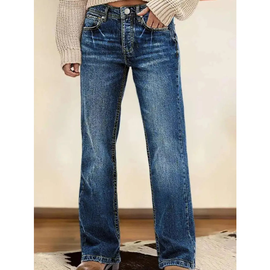 Vintage Wash Straight Leg Jeans Dark Blue / S Apparel and Accessories