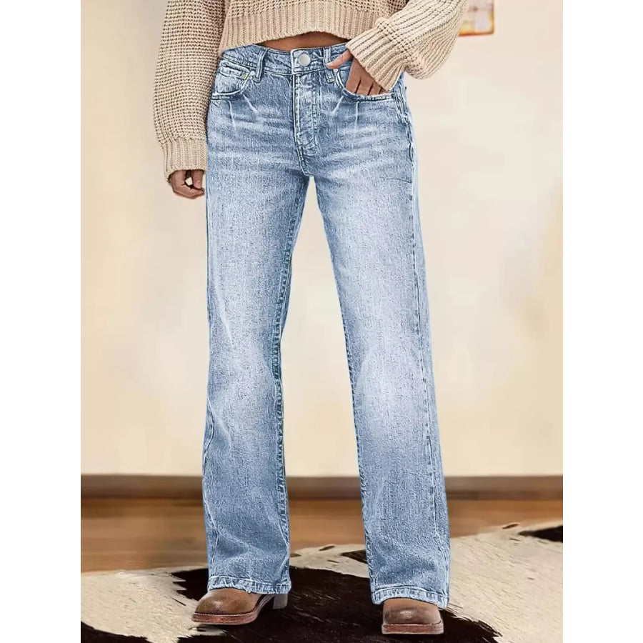 Vintage Wash Straight Leg Jeans Light Blue / S Apparel and Accessories