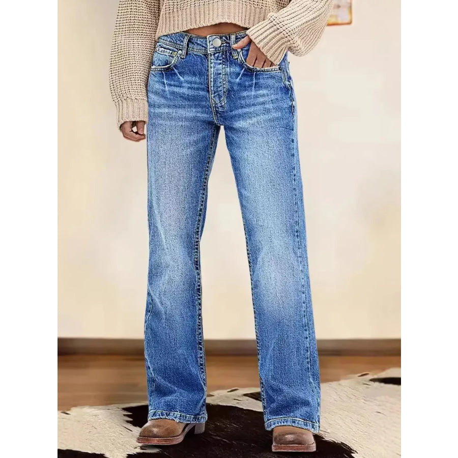 Vintage Wash Straight Leg Jeans Medium Light Blue / S Apparel and Accessories