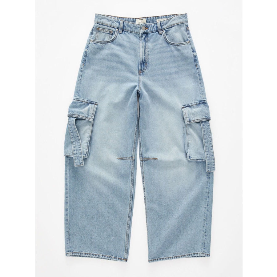 Vintage Wash Wide Leg Cargo Jeans Apparel and Accessories