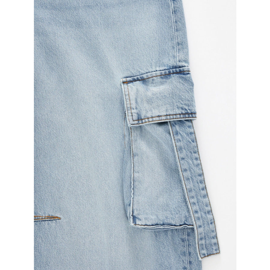 Vintage Wash Wide Leg Cargo Jeans Apparel and Accessories