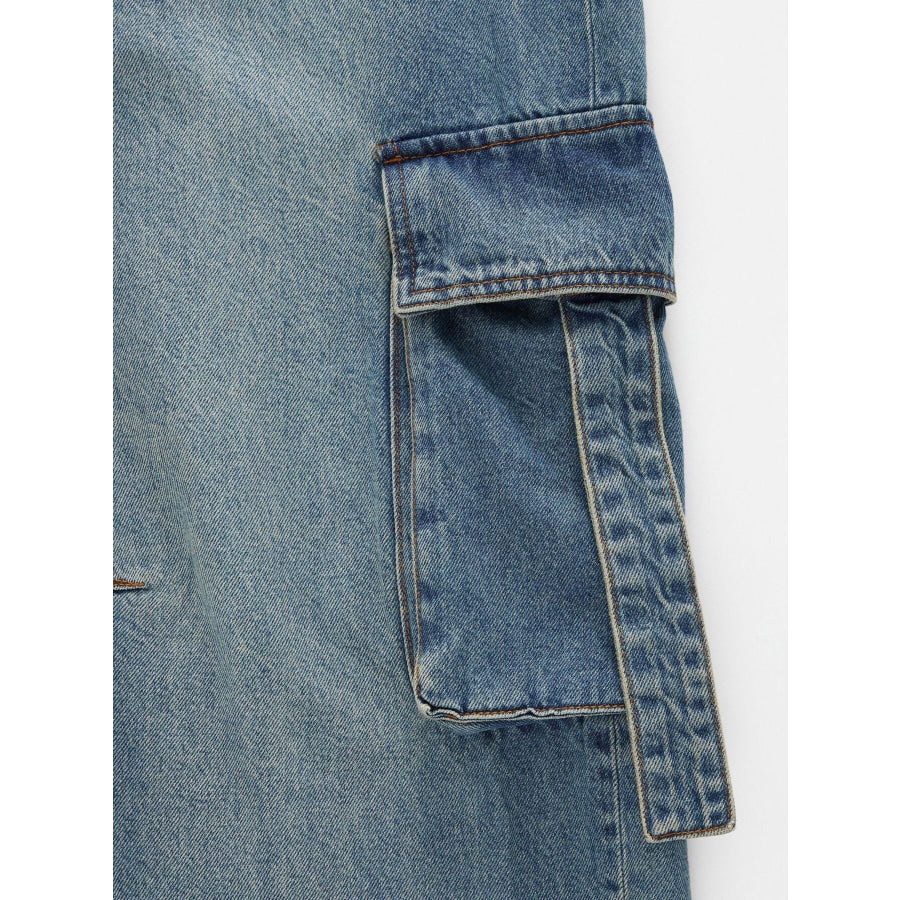 Vintage Wash Wide Leg Cargo Jeans Apparel and Accessories
