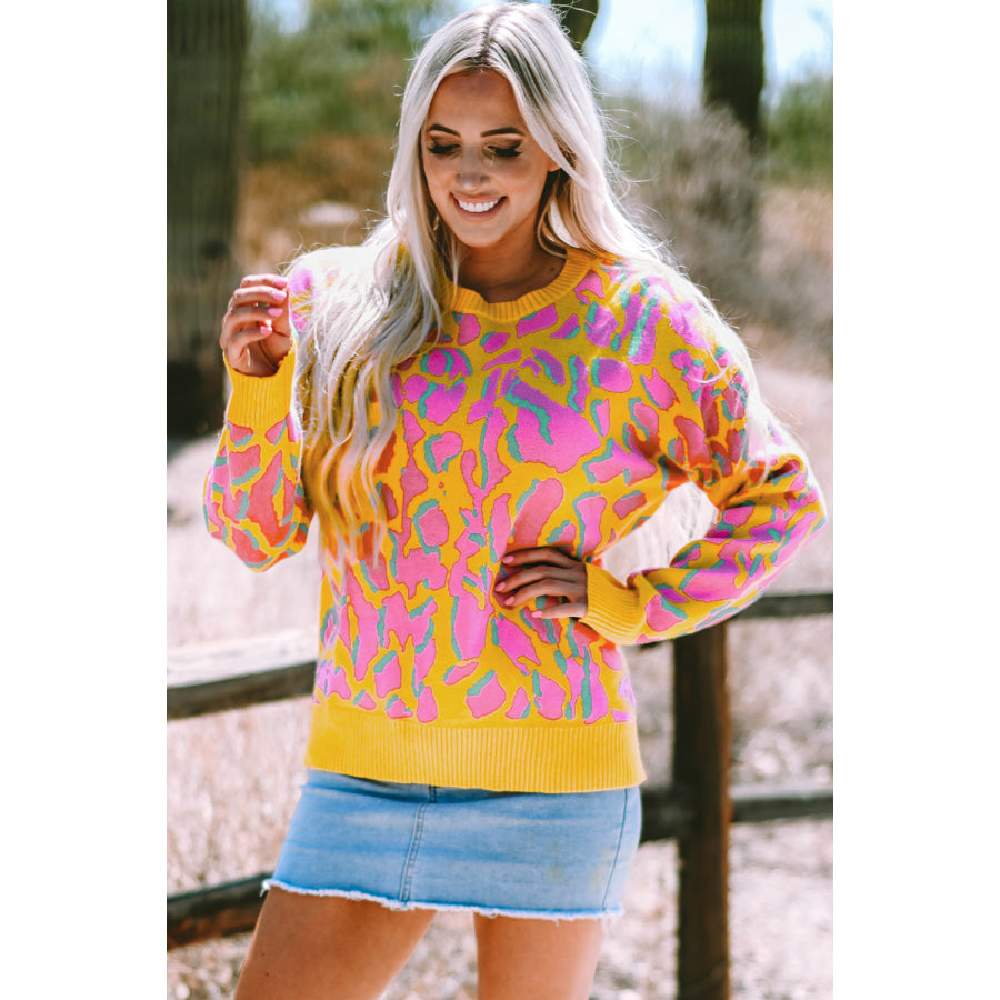 Vitality Orange Abstract Print Ribbed Trim Baggy Sweater Vitality Orange / S / 50% Viscose + 28% Polyester + 22% Polyamide Sale (50%