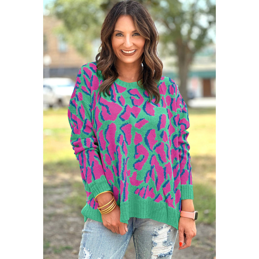 Vitality Orange Abstract Print Ribbed Trim Baggy Sweater Sale (50% OFF)/Sale (50% OFF)