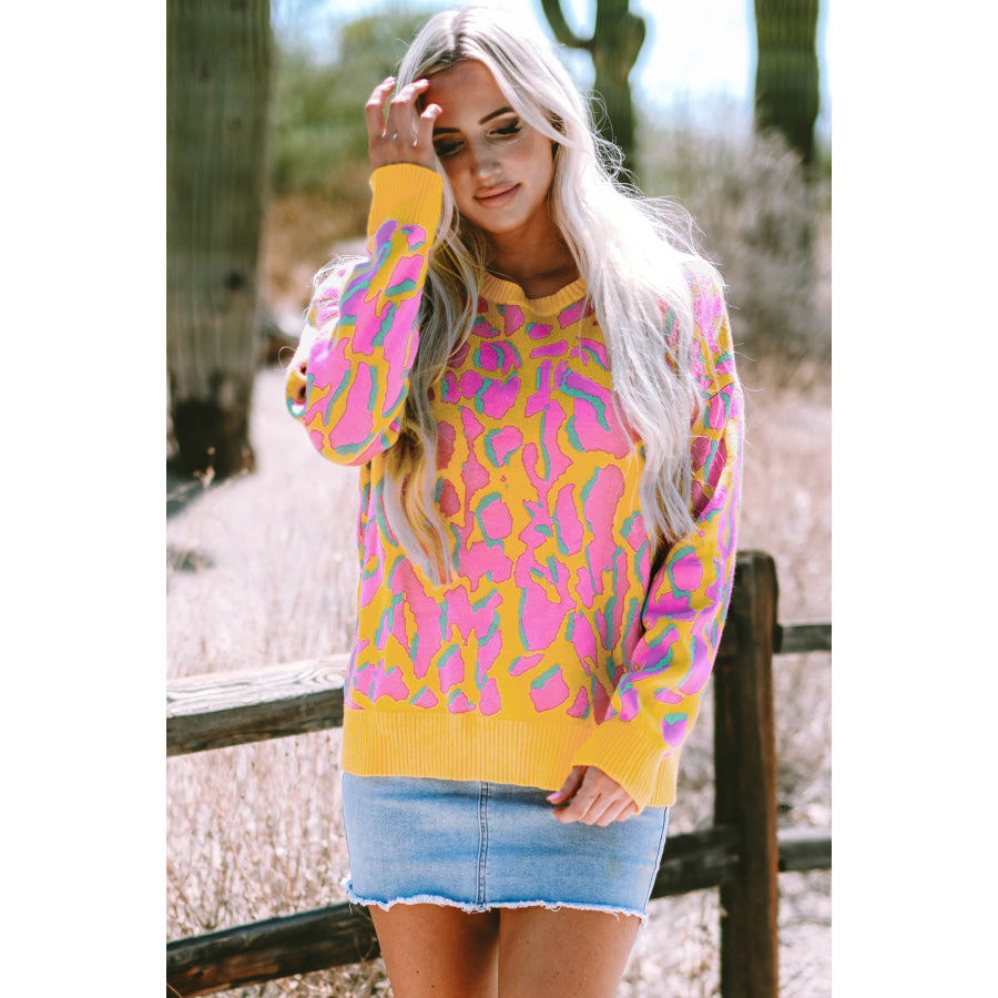 Vitality Orange Abstract Print Ribbed Trim Baggy Sweater Sale (50% OFF)/Sale (50% OFF)