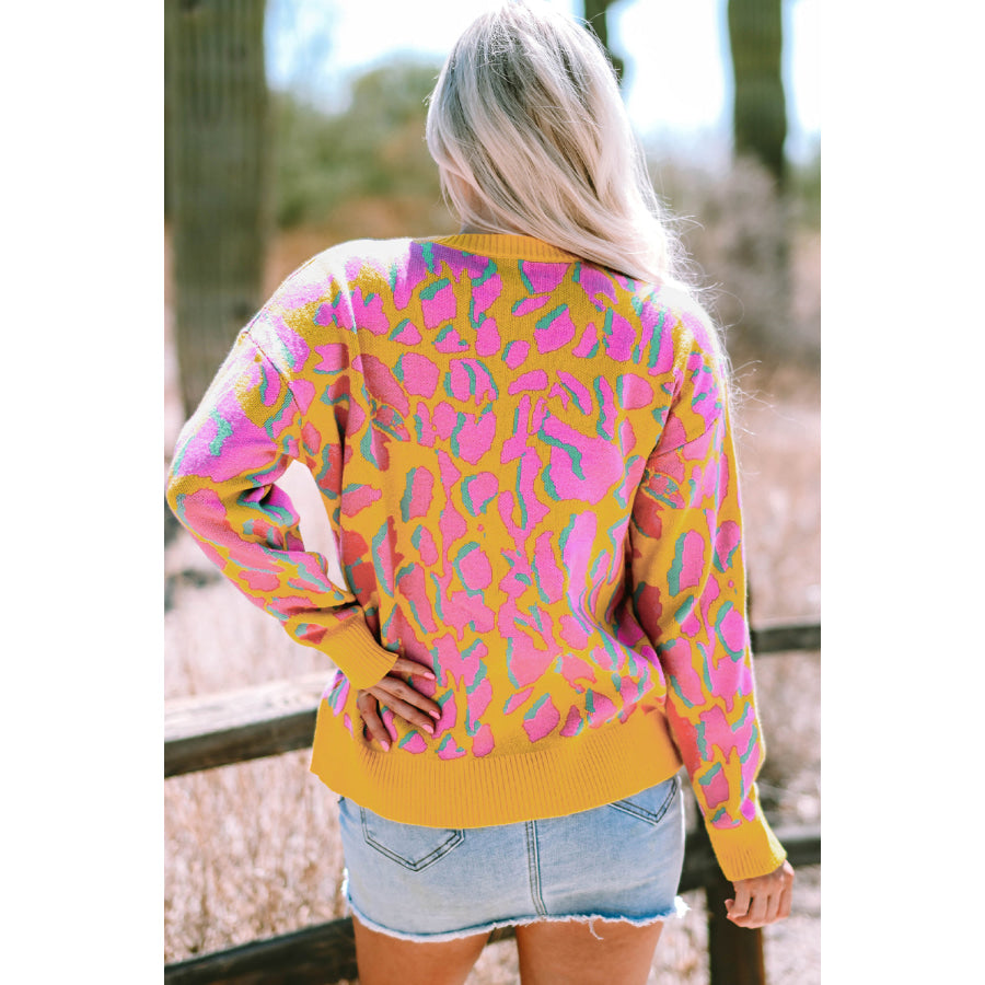 Vitality Orange Abstract Print Ribbed Trim Baggy Sweater Sale (50% OFF)/Sale (50% OFF)