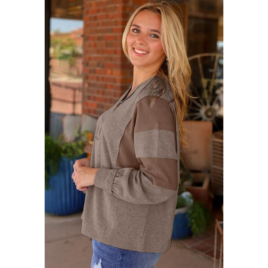 Waffle Buttoned Long Sleeve Top