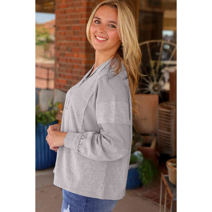 Waffle Buttoned Long Sleeve Top