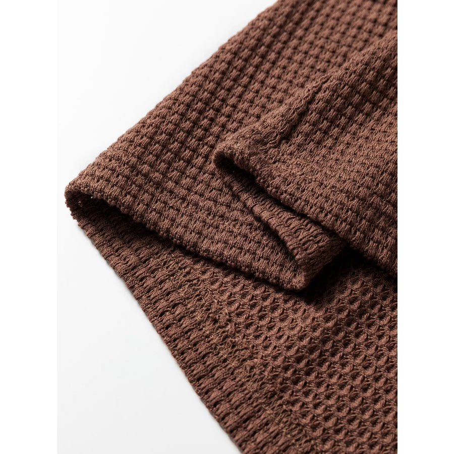 Waffle Contrast Half Buttoned Hooded Pullover Top Apparel and Accessories