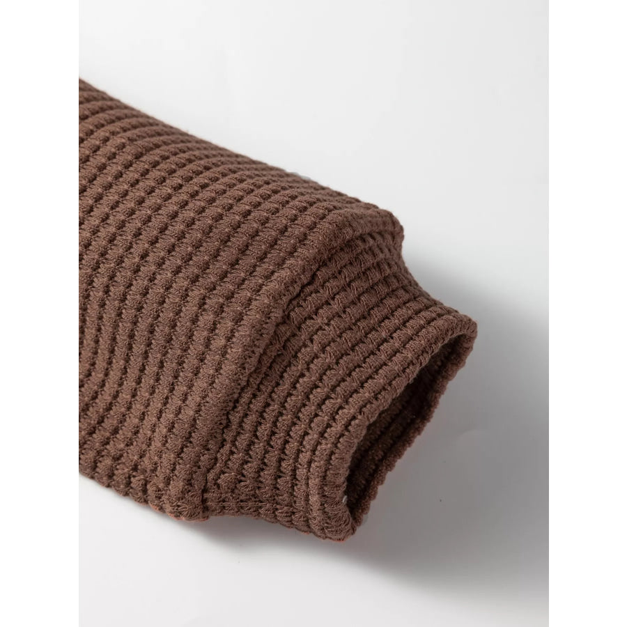 Waffle Contrast Half Buttoned Hooded Pullover Top Apparel and Accessories