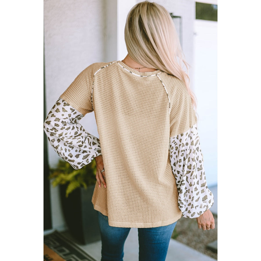 Waffle-Knit Balloon Sleeve Blouse