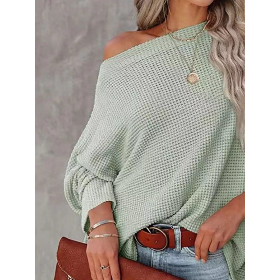 Waffle Knit Boat Neck T-Shirt Apparel and Accessories