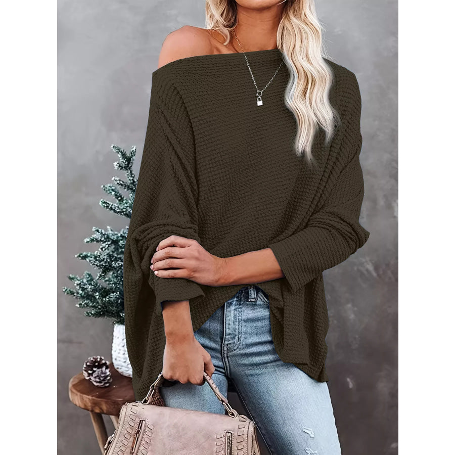 Waffle Knit Boat Neck T-Shirt Apparel and Accessories