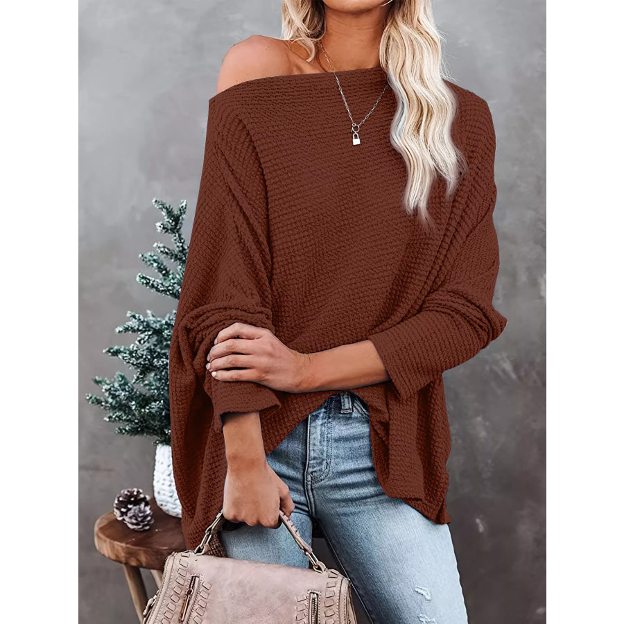 Waffle Knit Boat Neck T-Shirt Apparel and Accessories