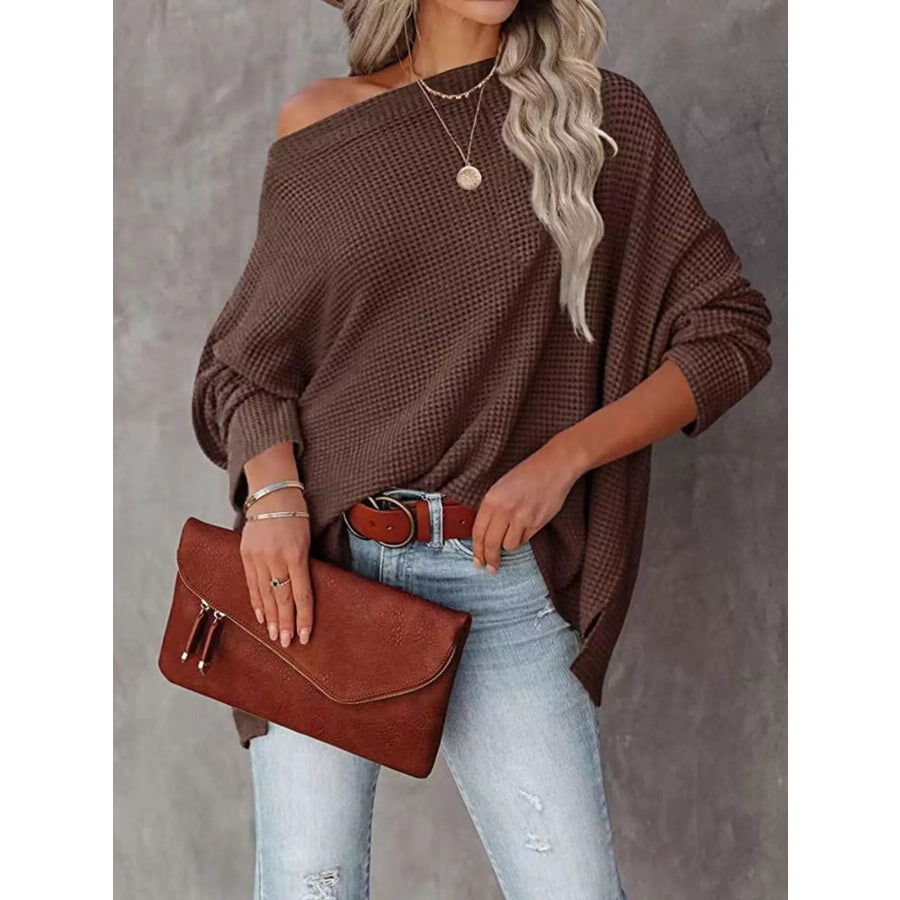 Waffle Knit Boat Neck T-Shirt Apparel and Accessories