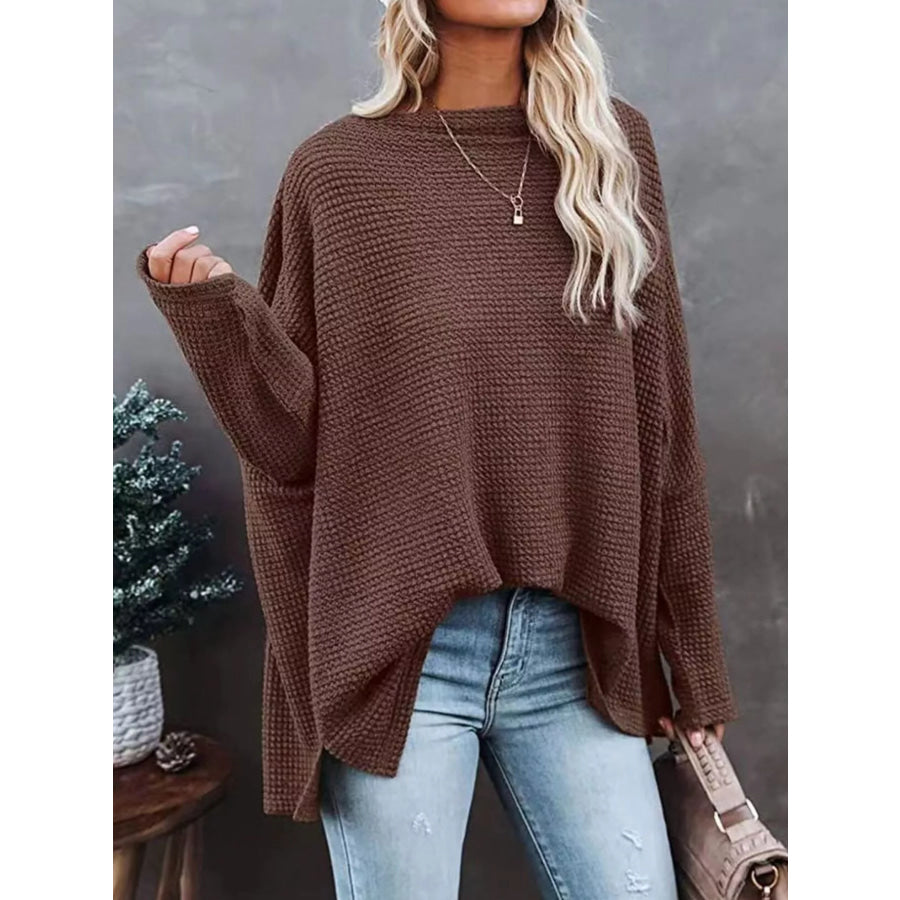 Waffle Knit Boat Neck T-Shirt Coffee / S Apparel and Accessories