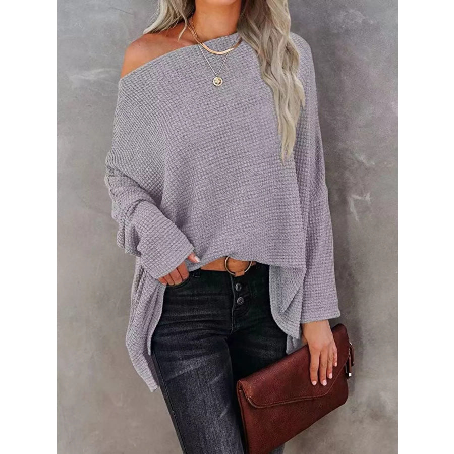 Waffle Knit Boat Neck T-Shirt Silver Gray / S Apparel and Accessories