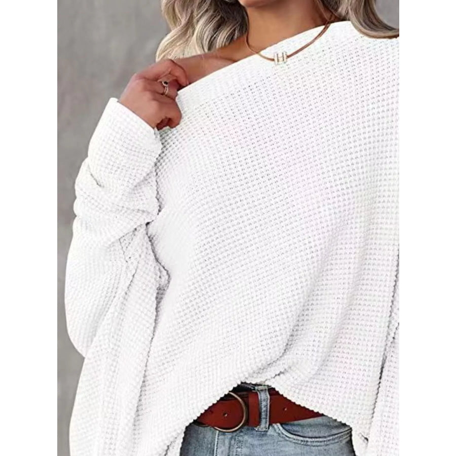 Waffle Knit Boat Neck T-Shirt White / S Apparel and Accessories