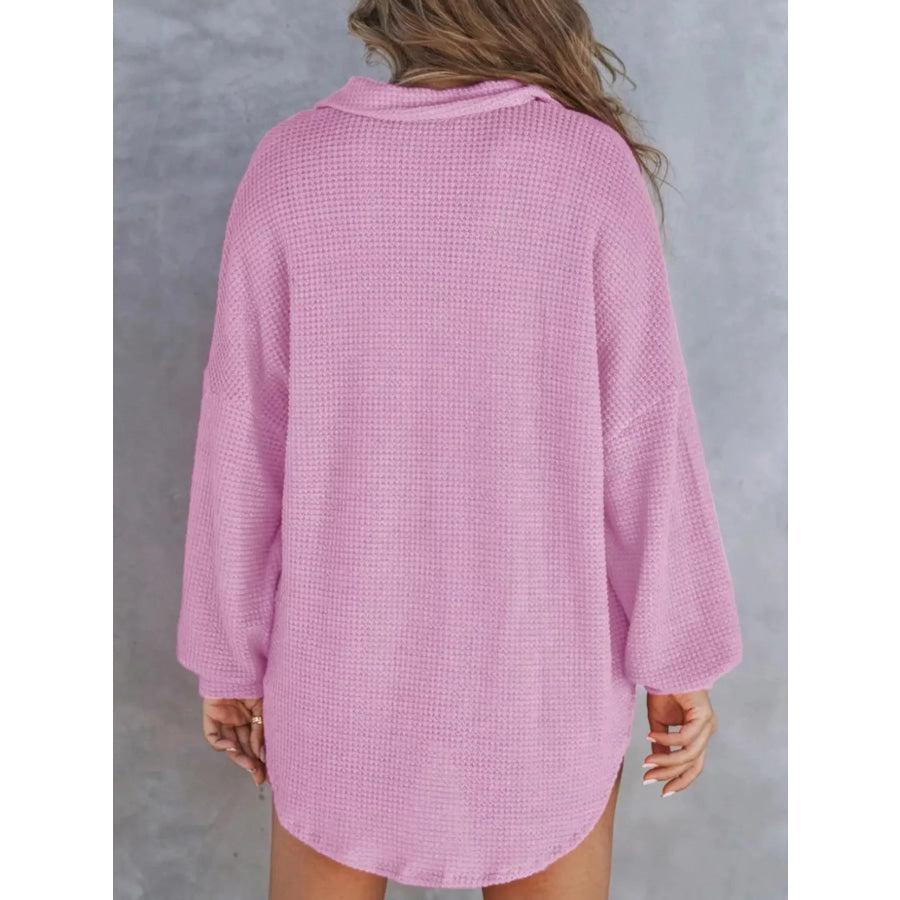 Waffle Knit Button Detail T-Shirt with Pocket Apparel and Accessories