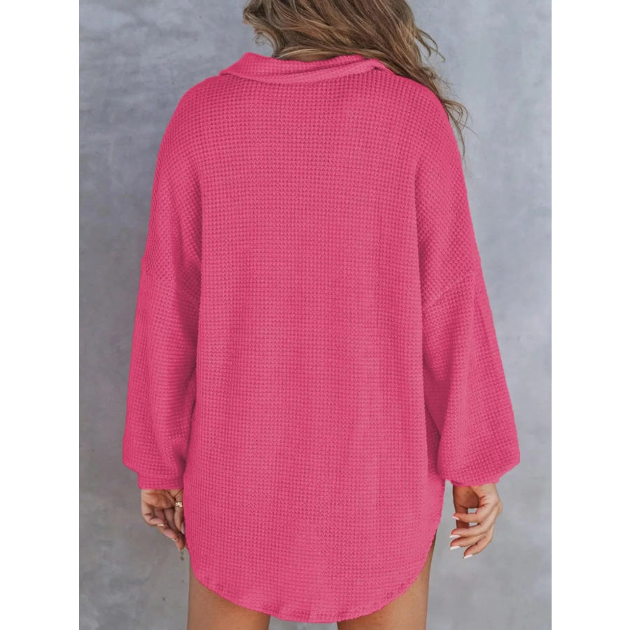 Waffle Knit Button Detail T-Shirt with Pocket Apparel and Accessories
