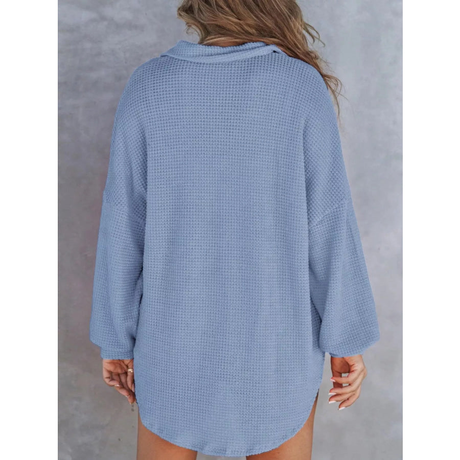 Waffle Knit Button Detail T-Shirt with Pocket Apparel and Accessories