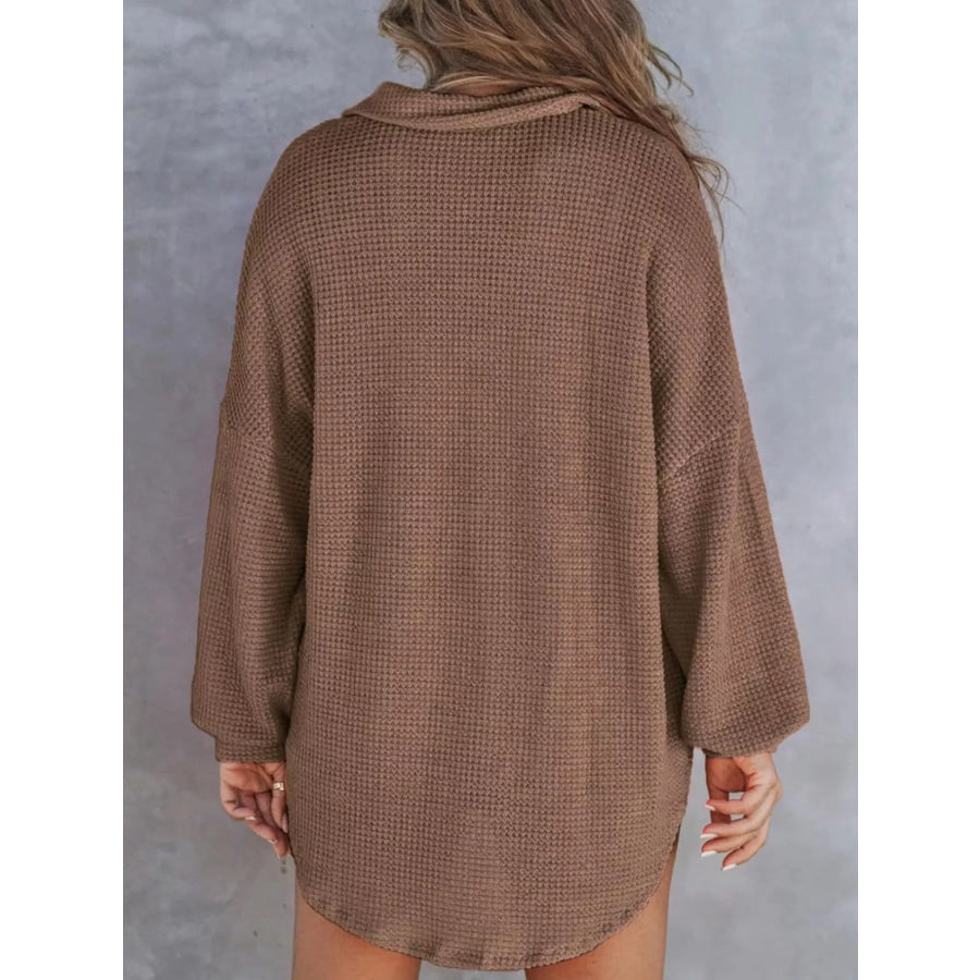 Waffle Knit Button Detail T-Shirt with Pocket Apparel and Accessories